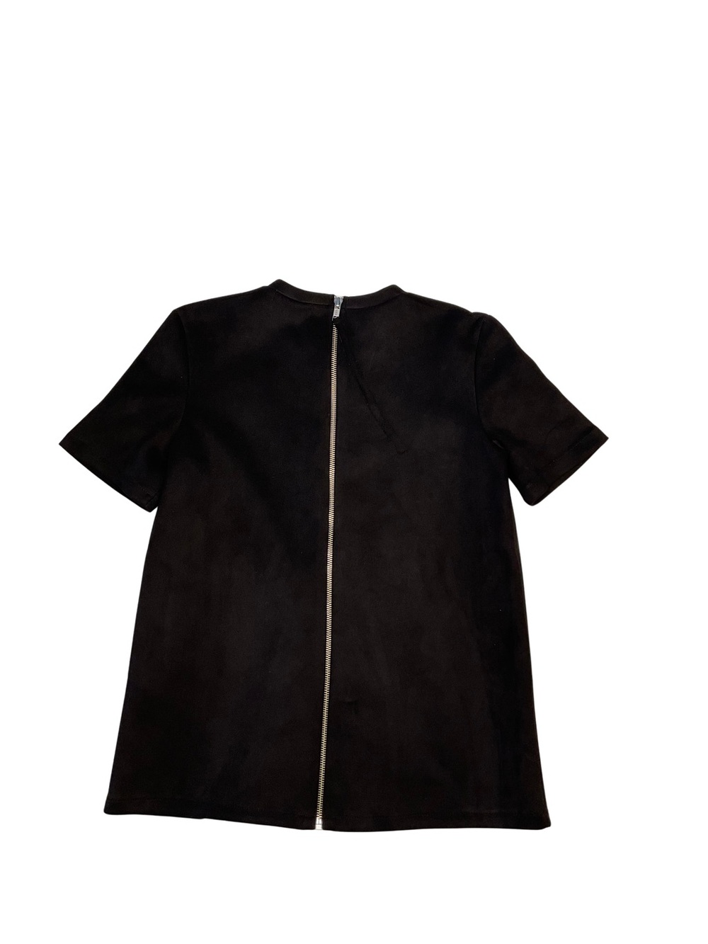 Zara Velvet Black Short-Sleeve Shift with Exposed Back Zipper